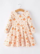 Halloween Thanksgiving Pumpkin Girls Dress Long Sleeve - Rylee Faith Designs - Flyclothing LLC