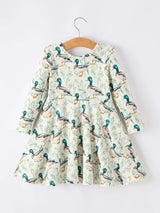 Girls Duck Print Dress Long Sleeve Twirl Dress - Rylee Faith Designs - Flyclothing LLC