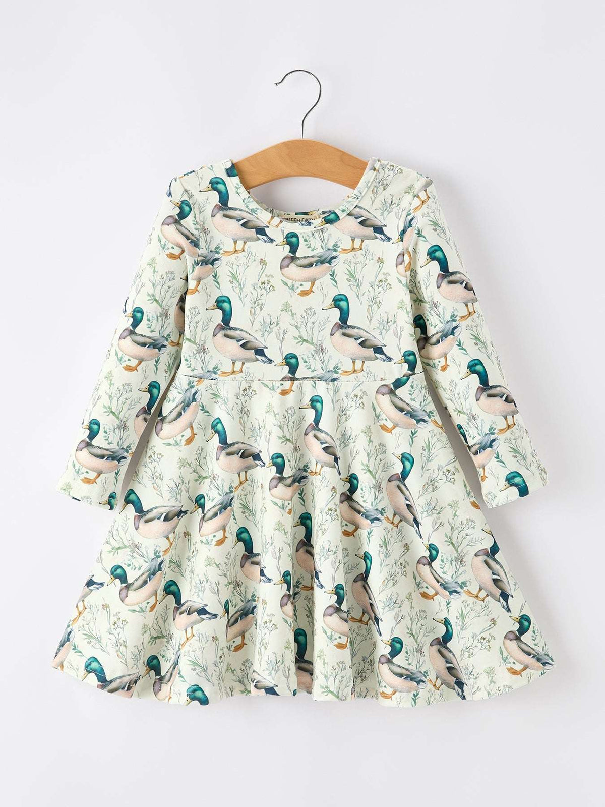 Girls Duck Print Dress Long Sleeve Twirl Dress - Rylee Faith Designs - Flyclothing LLC