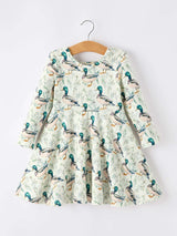 Girls Duck Print Dress Long Sleeve Twirl Dress - Rylee Faith Designs - Flyclothing LLC