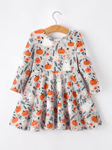 Halloween Pumpkin Ghost Girls Dress Long Sleeve Twirl Dress - Rylee Faith Designs - Flyclothing LLC