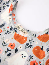 Halloween Pumpkin Ghost Girls Dress Long Sleeve Twirl Dress - Rylee Faith Designs - Flyclothing LLC