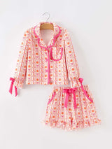Halloween Thanksgiving Pumpkin Bow Girls Pajama Set
