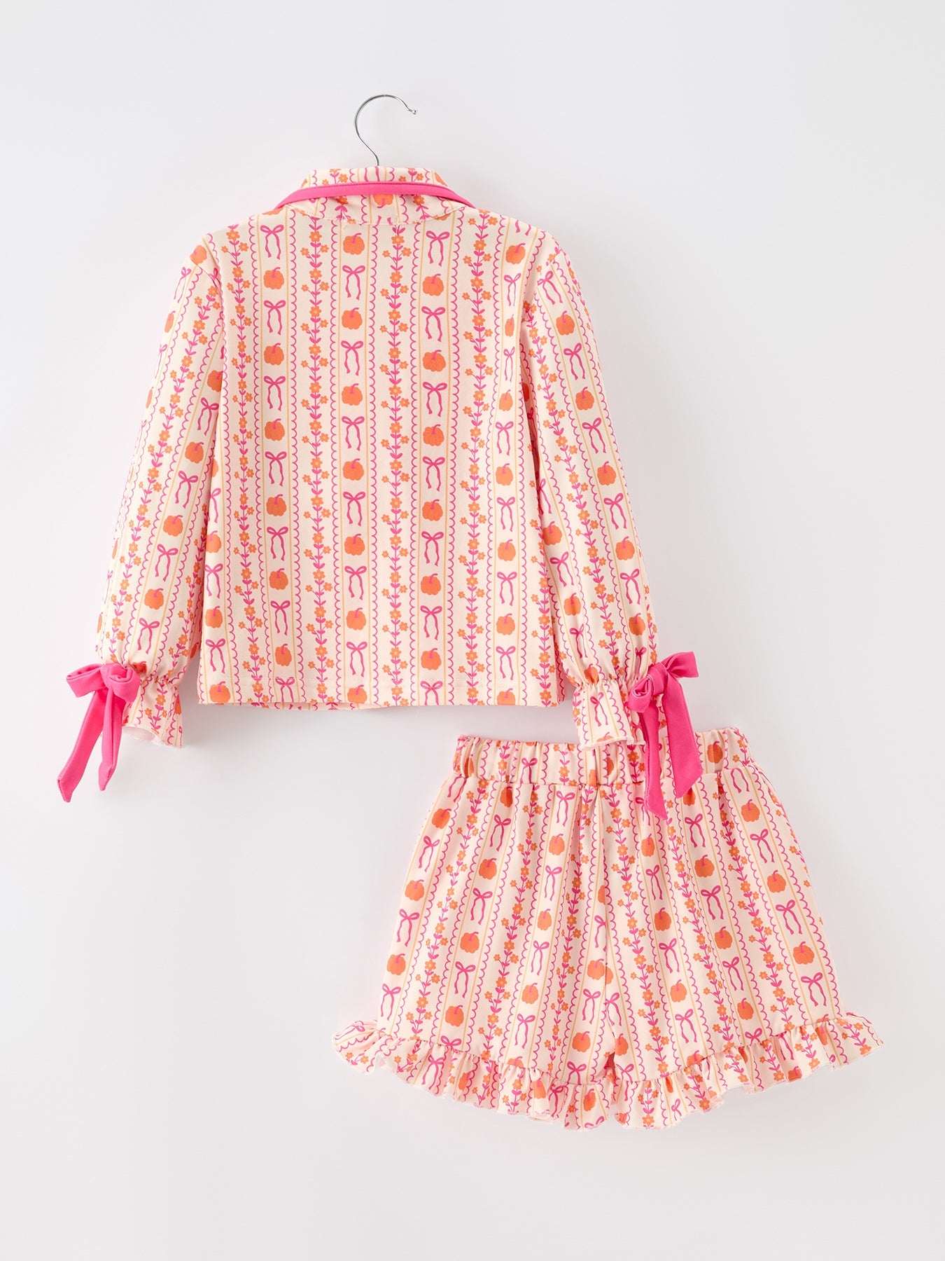Halloween Thanksgiving Pumpkin Bow Girls Pajama Set