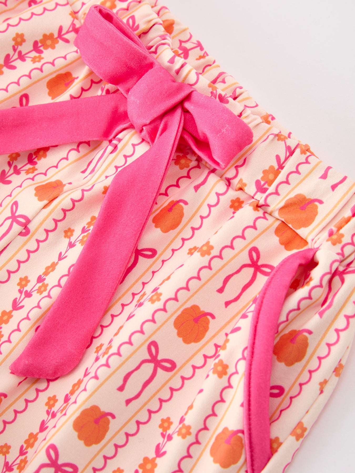 Halloween Thanksgiving Pumpkin Bow Girls Pajama Set