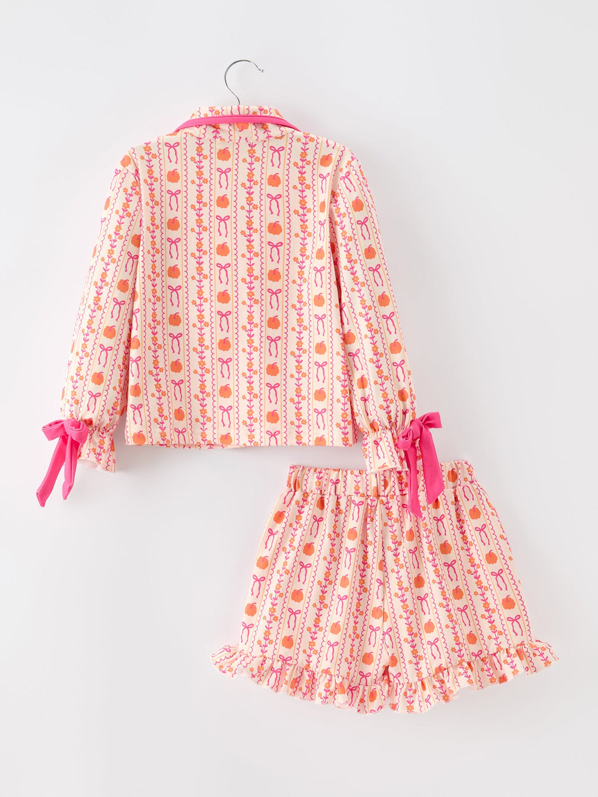 Halloween Thanksgiving Pumpkin Bow Girls Pajama Set - Rylee Faith Designs - Flyclothing LLC