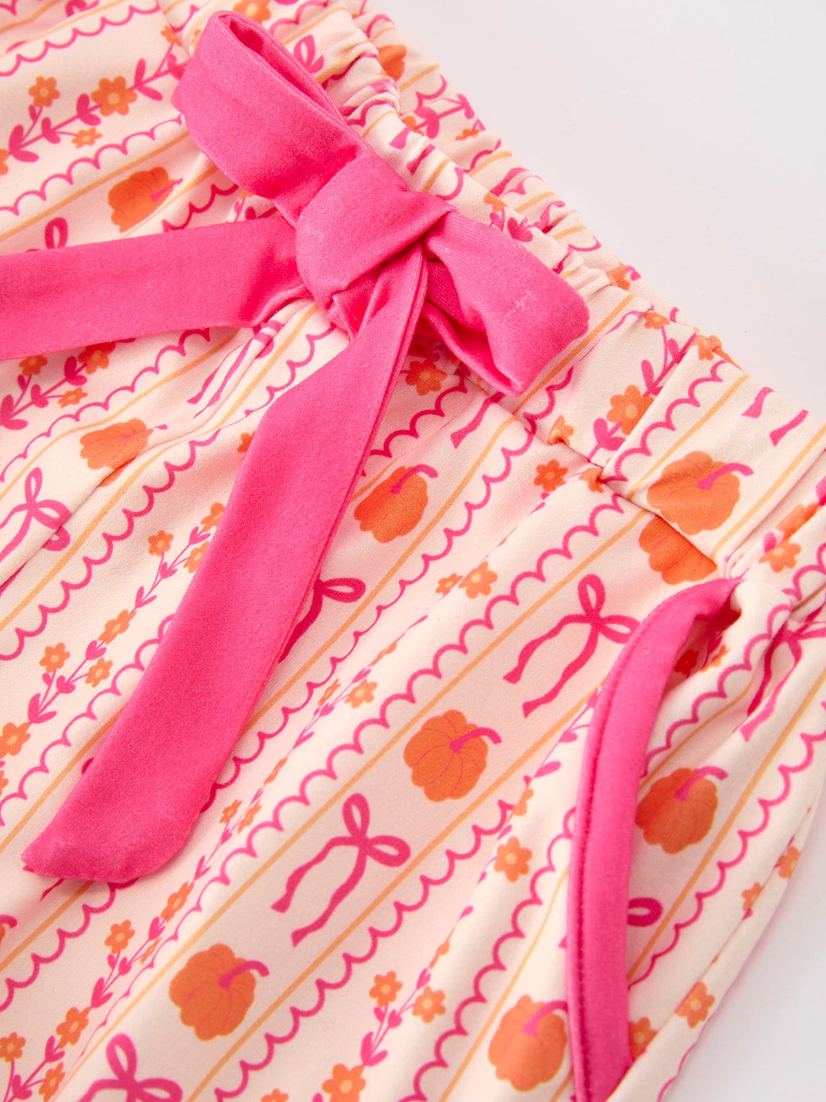 Halloween Thanksgiving Pumpkin Bow Girls Pajama Set - Rylee Faith Designs - Flyclothing LLC