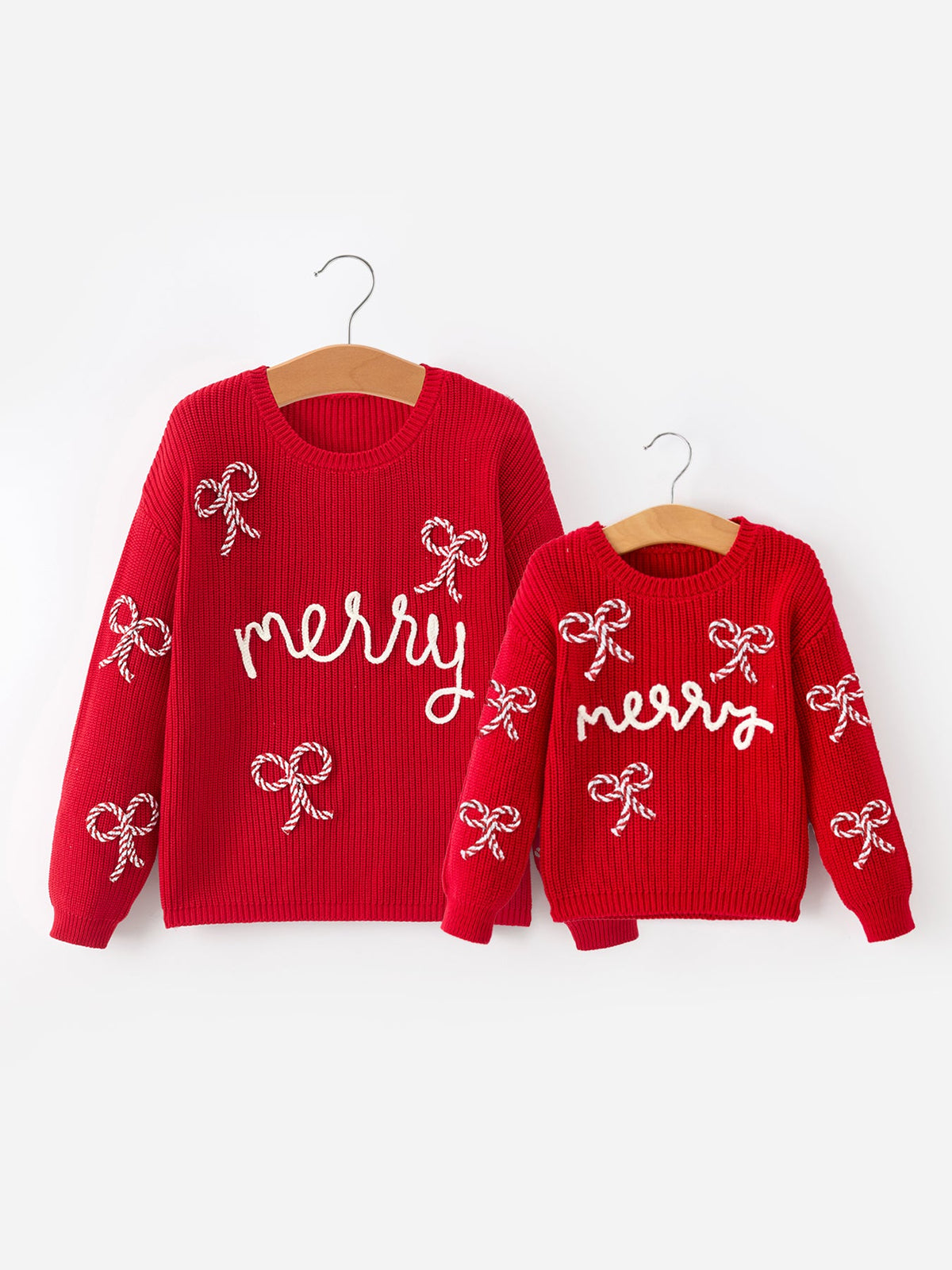 Mom and Me Winter Christmas Red "merry" Pullover Sweater - Rylee Faith Designs - Flyclothing LLC