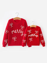 Mom and Me Winter Christmas Red "merry" Pullover Sweater - Rylee Faith Designs - Flyclothing LLC