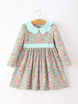 Mint Floral Girl Dress Petals Collar