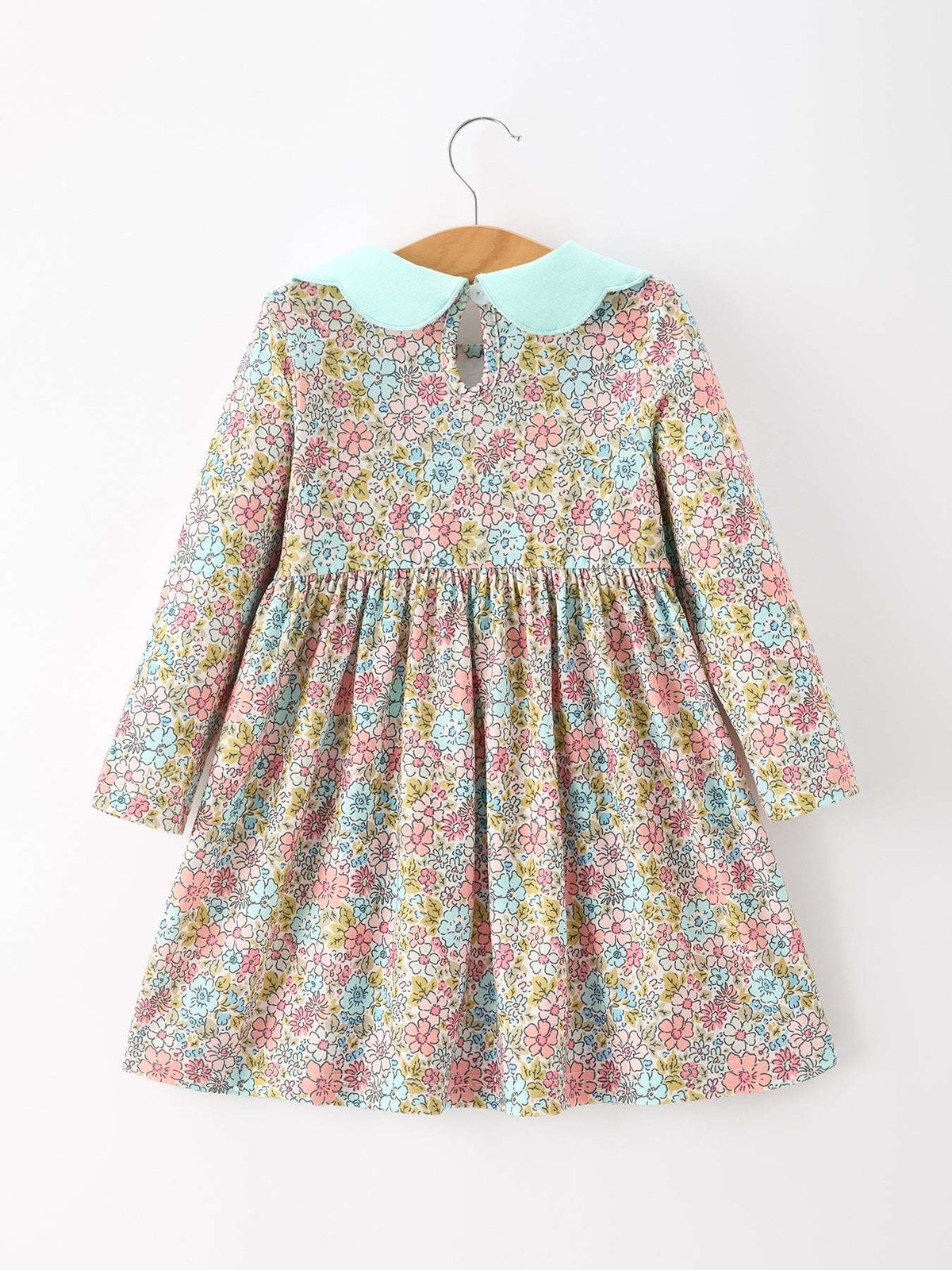 Mint Floral Girl Dress Petals Collar
