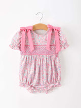 Pink Bow Smocked Floral Baby Bubble - Rylee Faith Designs - Flyclothing LLC