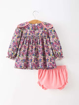 Pink Floral Petals Collar Girl Bloomer Set