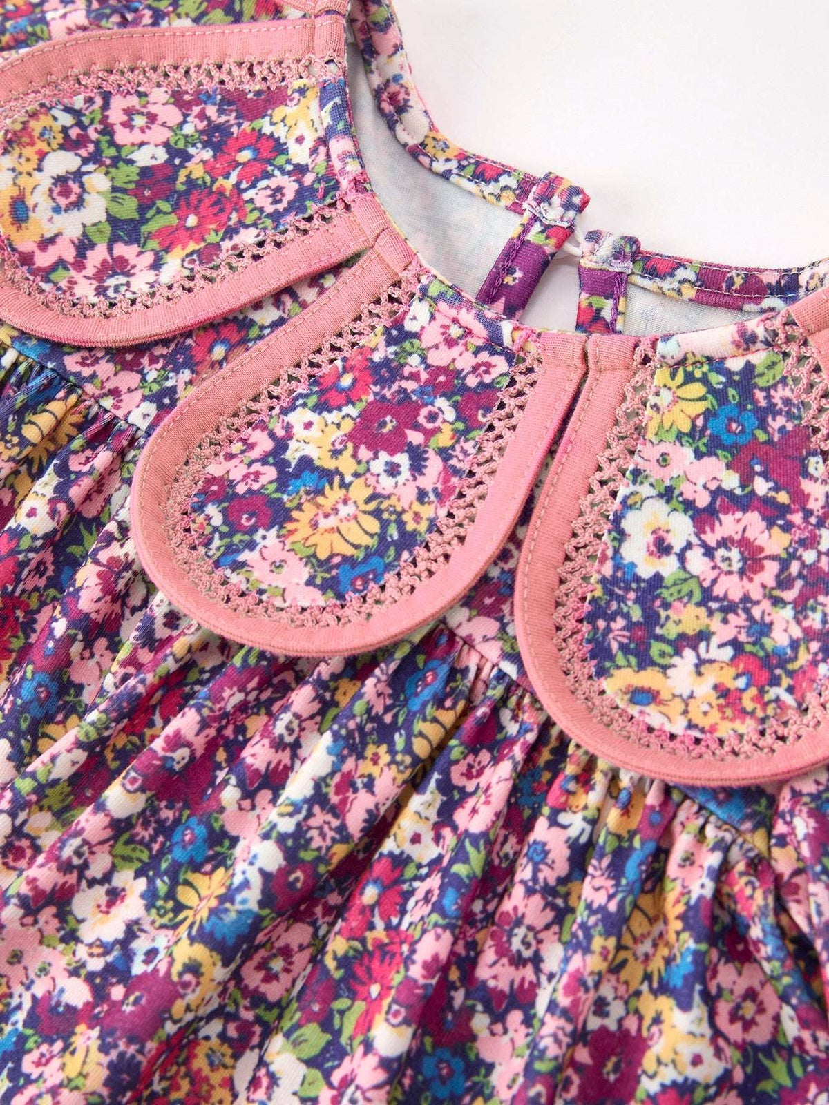 Pink Floral Petals Collar Girl Bloomer Set