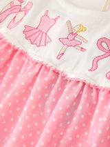 Fall Pink Ballet Embroidery Bow Polka Dot Dress