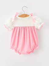 Fall Pink Ballet Embroidery Bow Bubble Romper - Rylee Faith Designs - Flyclothing LLC