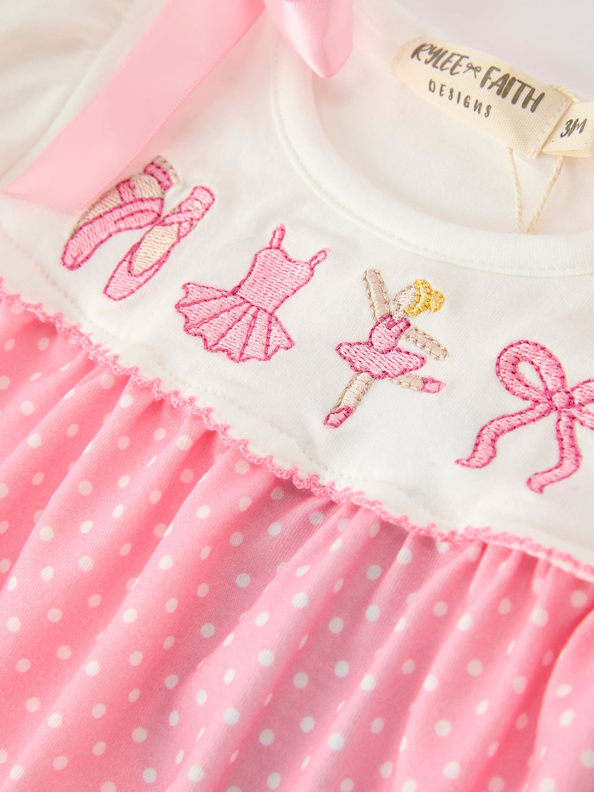 Fall Pink Ballet Embroidery Bow Bubble Romper - Rylee Faith Designs - Flyclothing LLC