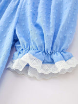 Blue Fall Thanksgiving&Halloween Pumpkin Smock Embroidery Lace Baby Girl Dress