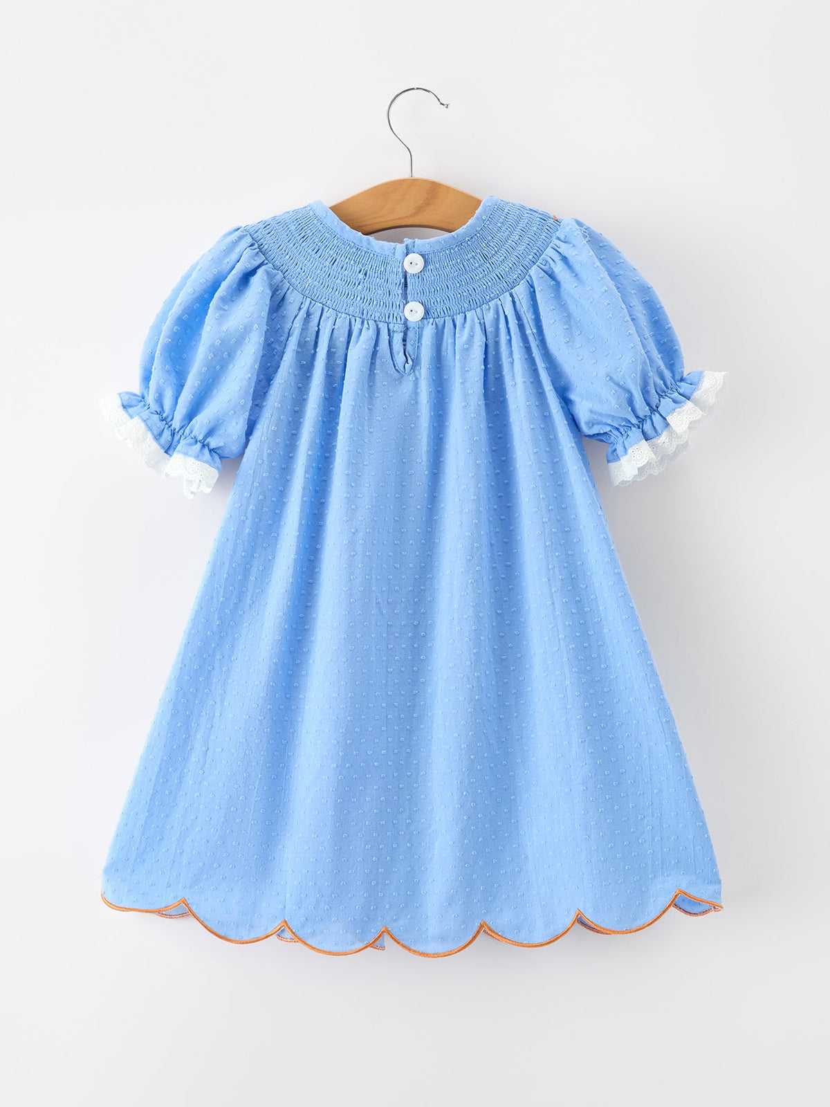 Blue Fall Thanksgiving&Halloween Pumpkin Smock Embroidery Lace Baby Girl Dress - Rylee Faith Designs - Flyclothing LLC