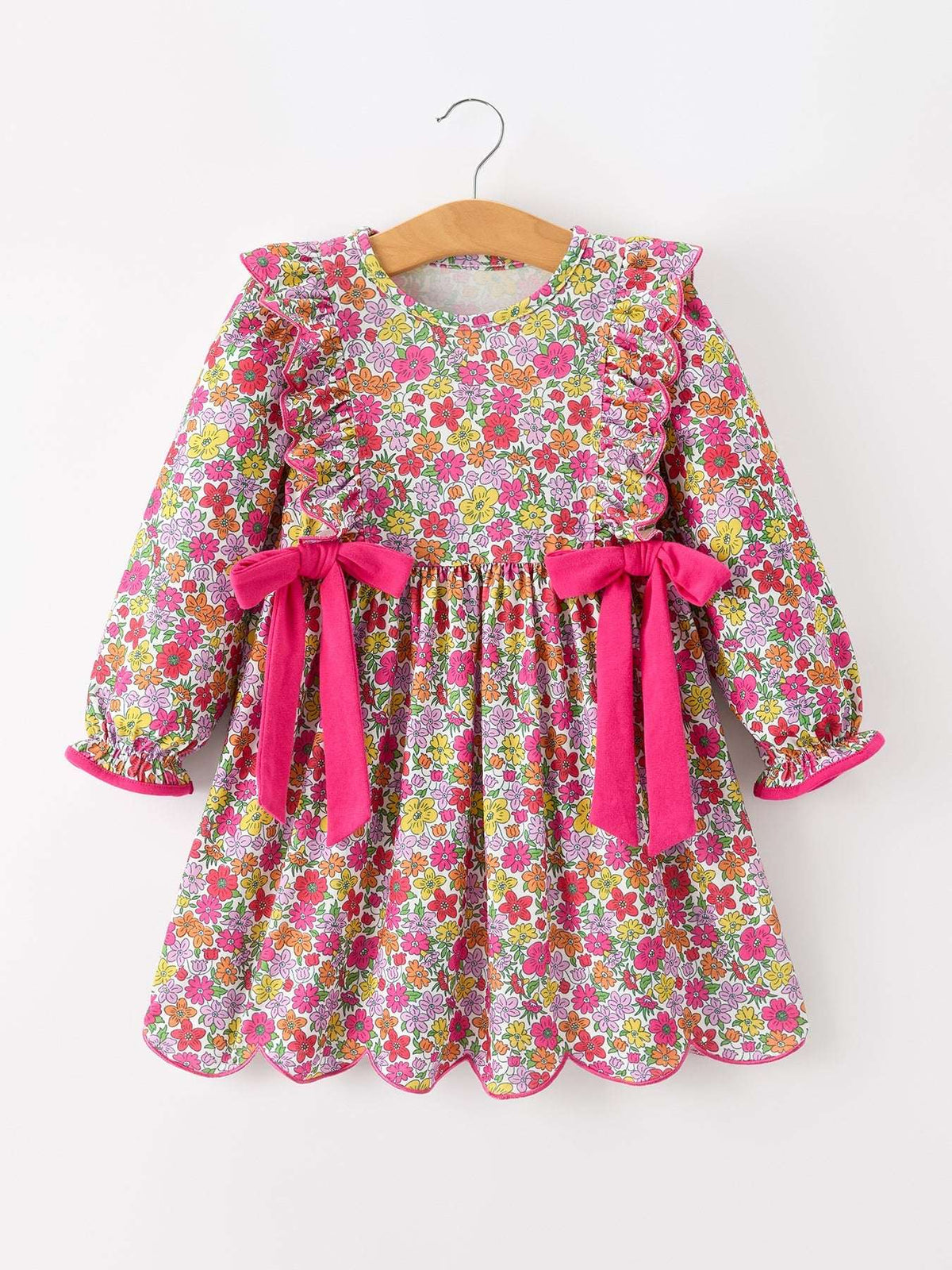 Hot Pink Bow Floral Girl Dress - Rylee Faith Designs - Flyclothing LLC