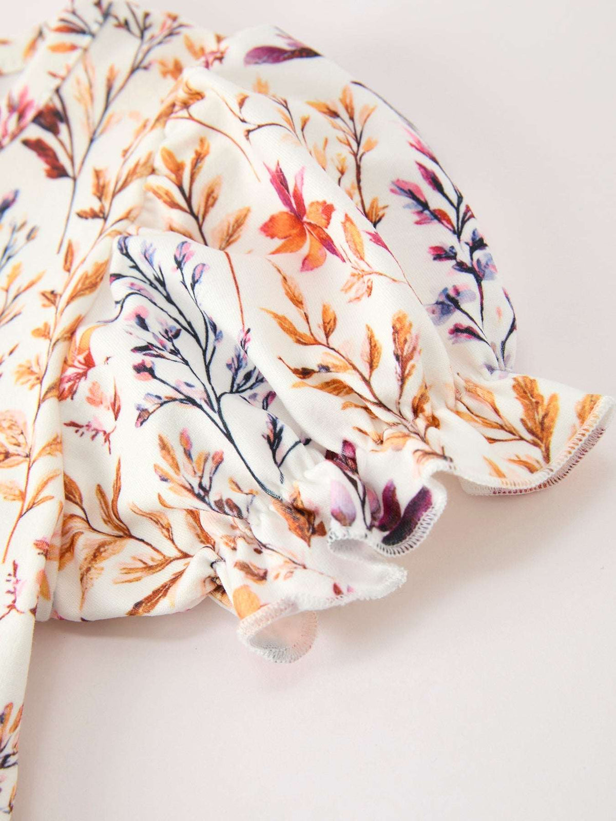 Fall Floral Puff Sleeve Ruffle Girls Dress