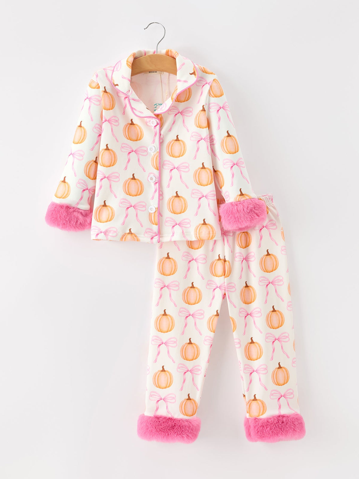 Halloween Thanksgiving Pumpkin Bow Fur Pajama Set - Rylee Faith Designs - Flyclothing LLC