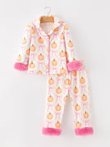 Halloween Thanksgiving Pumpkin Bow Fur Pajama Set - Rylee Faith Designs - Flyclothing LLC