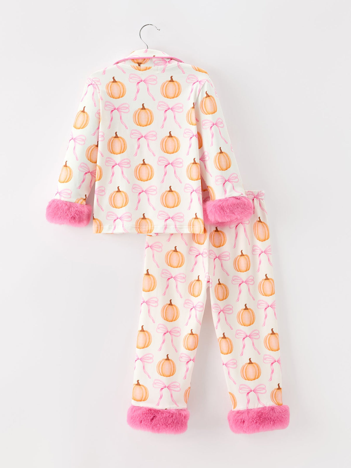 Halloween Thanksgiving Pumpkin Bow Fur Pajama Set - Rylee Faith Designs - Flyclothing LLC