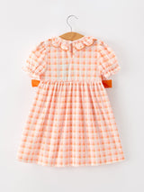 Halloween Pumpkin Plaid Bow Girls Dress
