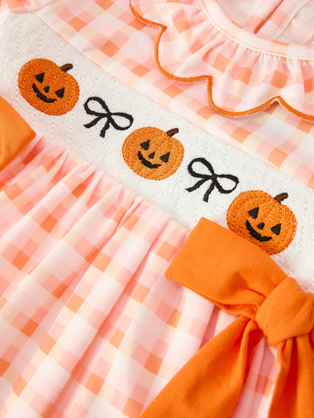 Halloween Pumpkin Plaid Bow Girls Dress - Rylee Faith Designs - Flyclothing LLC