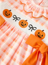 Halloween Pumpkin Plaid Bow Girls Dress - Rylee Faith Designs - Flyclothing LLC