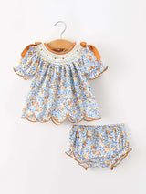 Fall Floral Smocked Girls Bloomer Set - Rylee Faith Designs - Flyclothing LLC