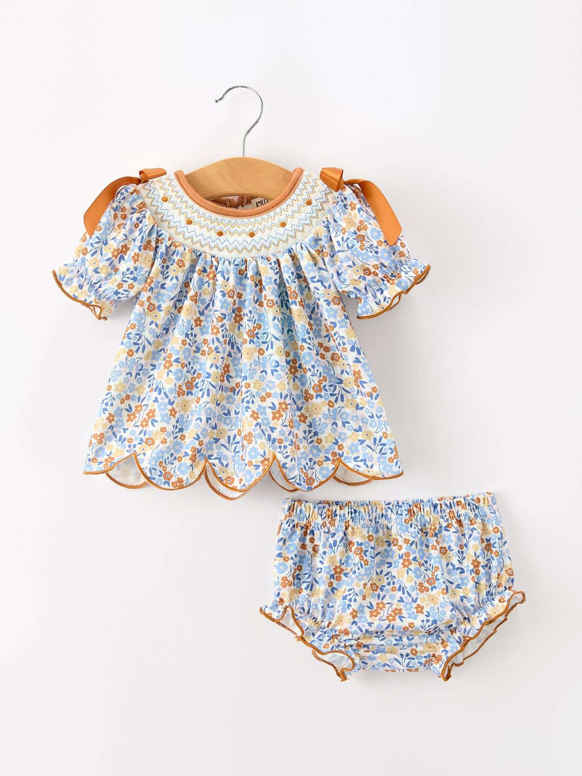 Fall Floral Smocked Girls Bloomer Set - Rylee Faith Designs - Flyclothing LLC