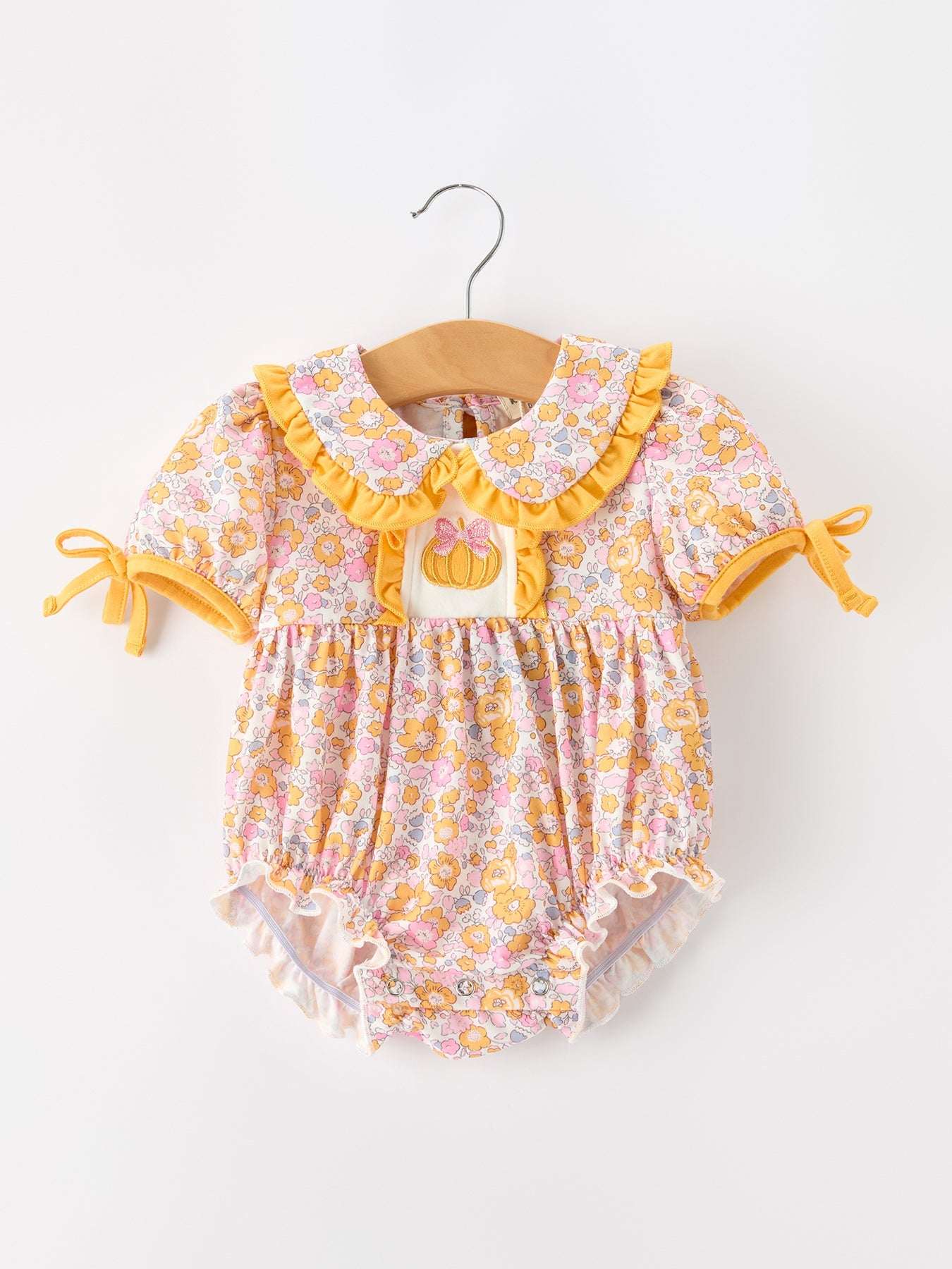 Halloween Pumpkin Floral Baby Bubble Romper