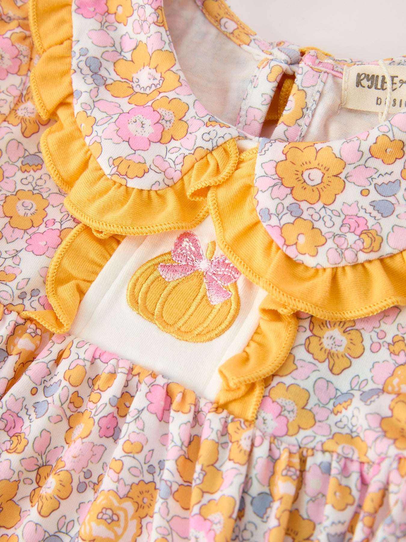 Halloween Pumpkin Floral Baby Bubble Romper