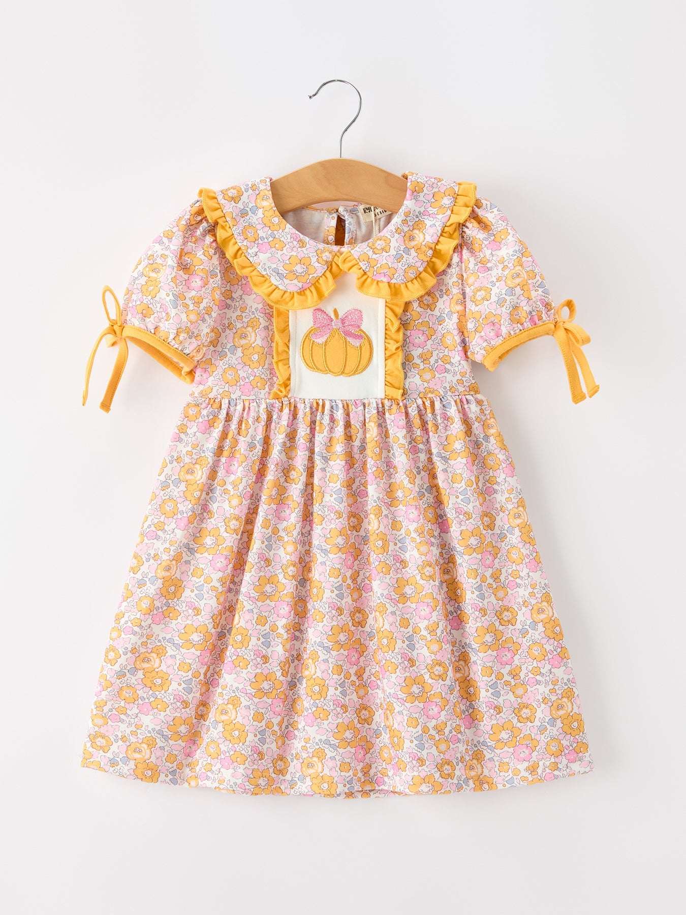 Halloween Pumpkin Floral Girls Dress