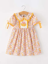 Halloween Pumpkin Floral Girls Dress