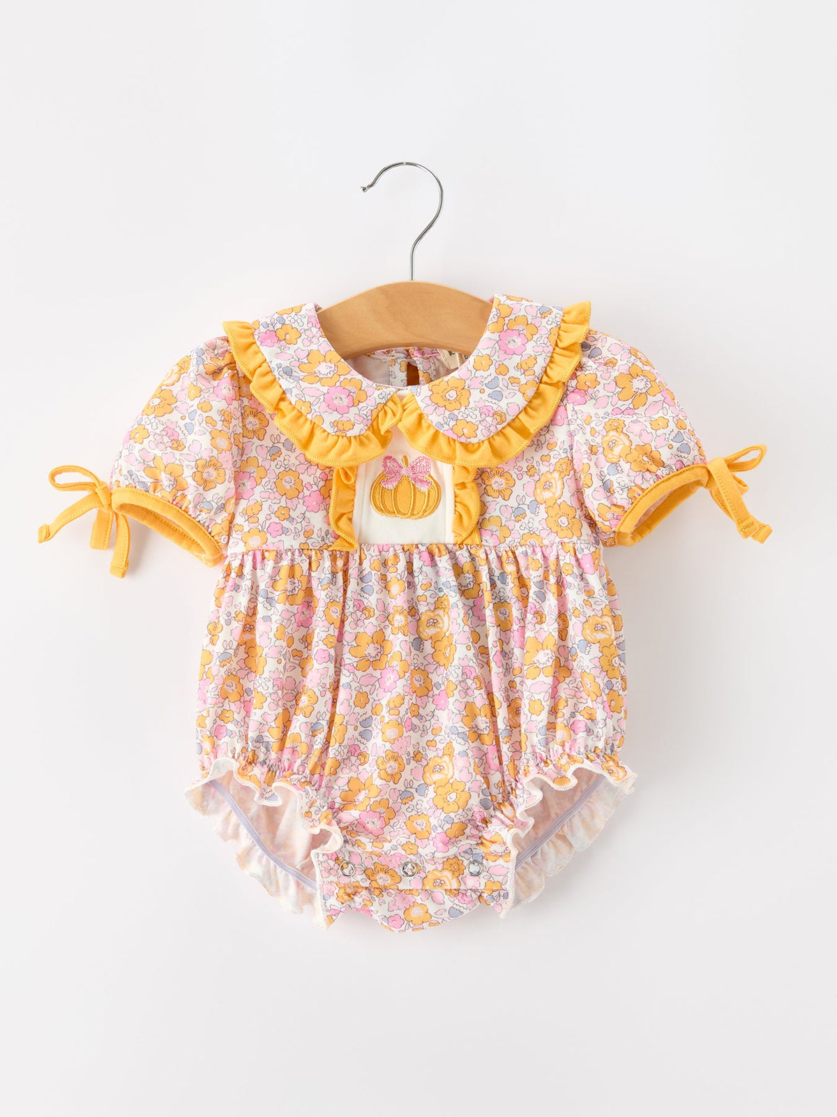 Halloween Pumpkin Floral Baby Bubble Romper - Rylee Faith Designs - Flyclothing LLC