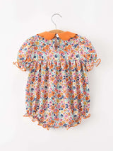 Fall Floral Smocked Petals Collar Girls Bubble Romper