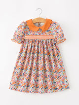 Fall Floral Smocked Petals Collar Girls Dress - Rylee Faith Designs - Flyclothing LLC