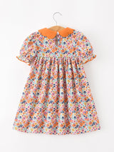 Fall Floral Smocked Petals Collar Girls Dress - Rylee Faith Designs - Flyclothing LLC