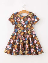Fall Floral Twirl Girls Dress Short Sleeve