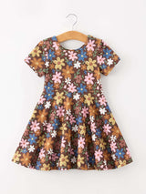 Fall Floral Twirl Girls Dress Short Sleeve