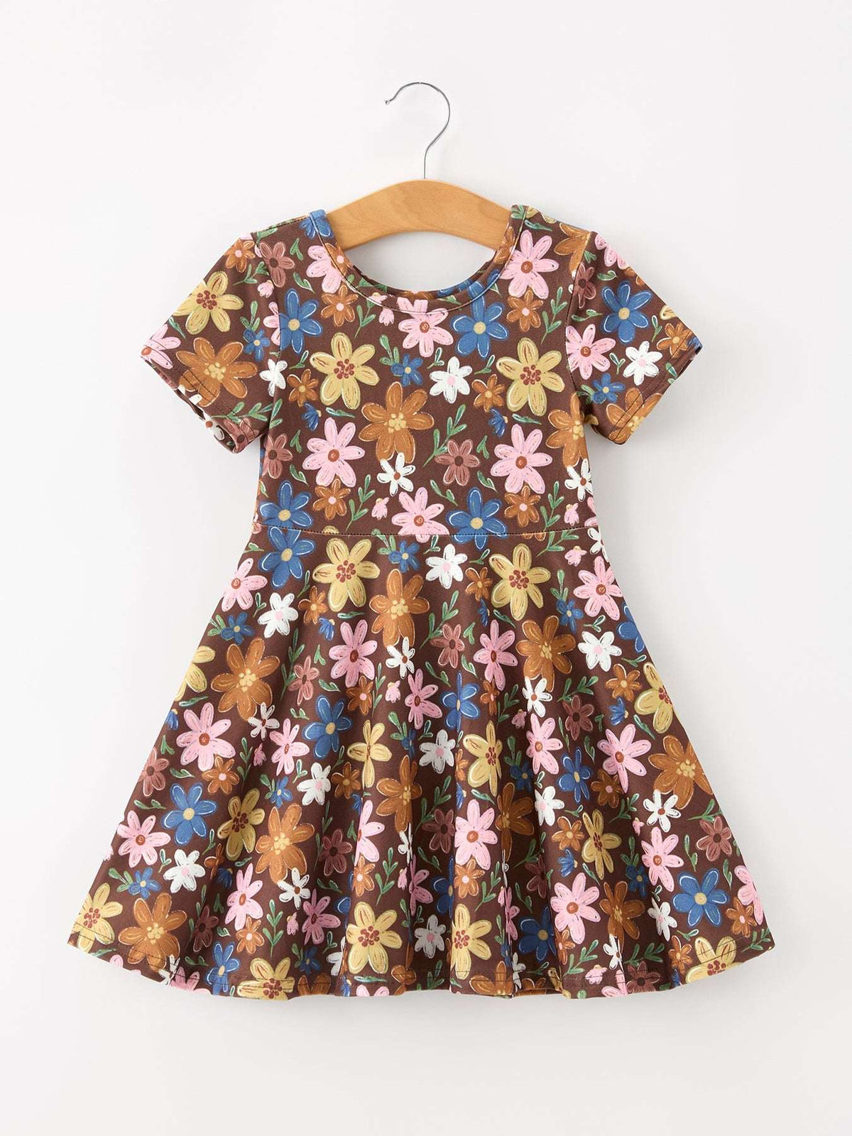 Fall Floral Twirl Girls Dress Short Sleeve