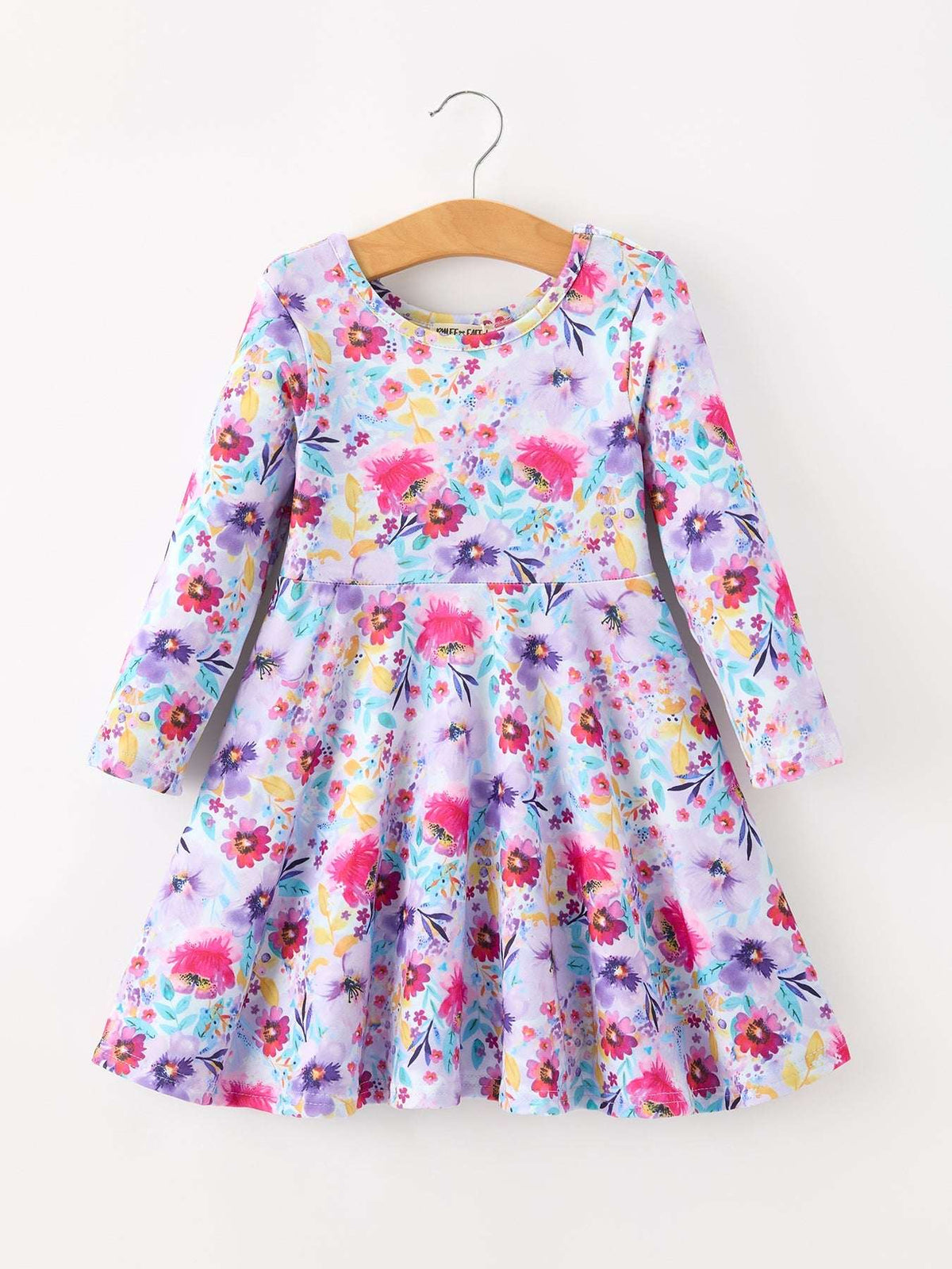 Fall Watercolor Floral Print Girls Ruffle Hem Twirl Dress - Rylee Faith Designs - Flyclothing LLC