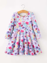 Fall Watercolor Floral Print Girls Ruffle Hem Twirl Dress - Rylee Faith Designs - Flyclothing LLC