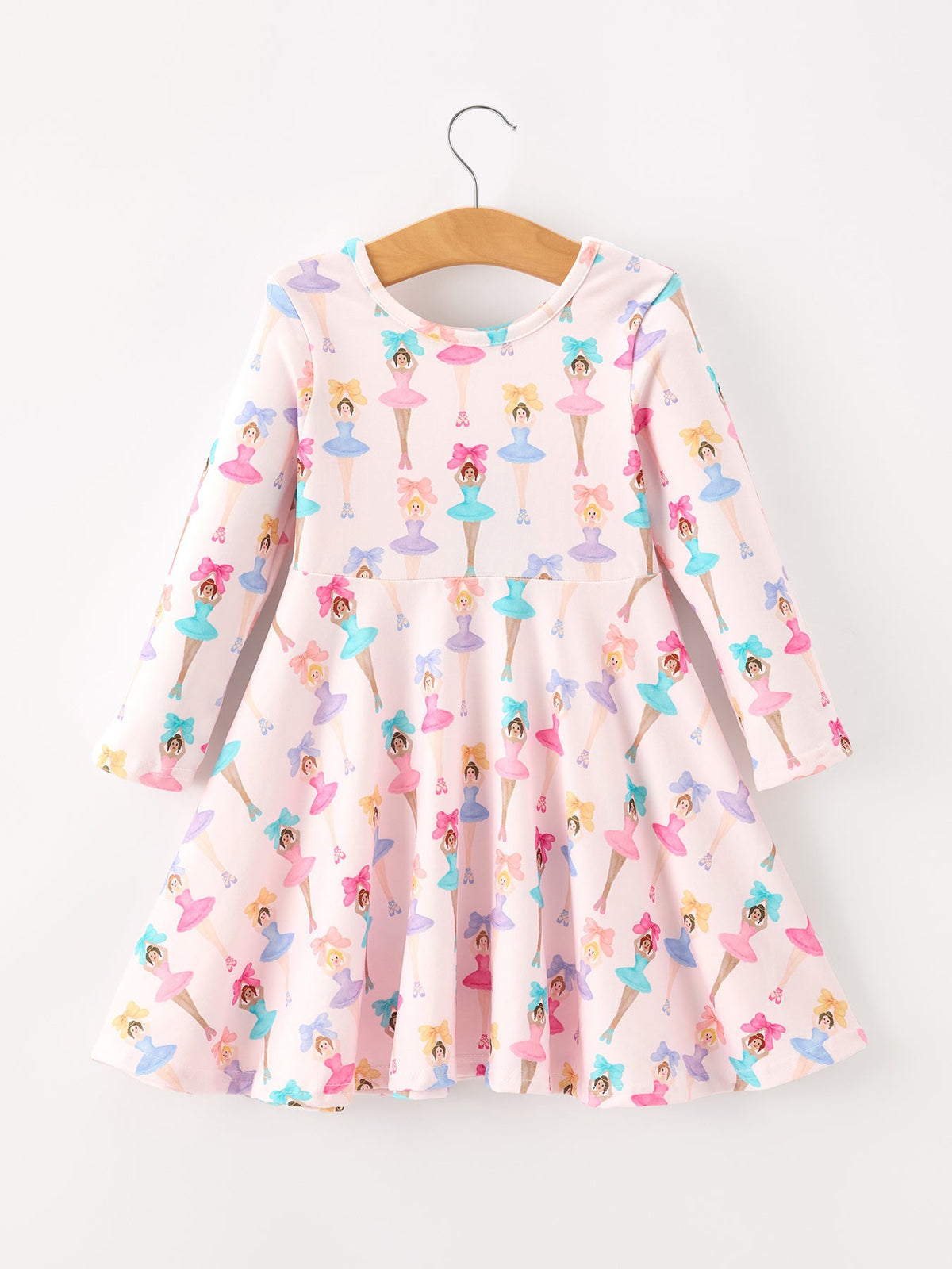 Fall Colorful Ballet Character Girls Long Sleeve Twirl Dress - Rylee Faith Designs - Flyclothing LLC