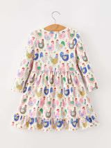 Fall Farm Chicken Print Girls Ruffle Hem Twirl Dress - Rylee Faith Designs - Flyclothing LLC