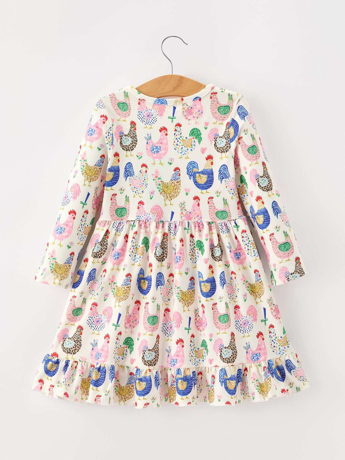 Fall Farm Chicken Print Girls Ruffle Hem Twirl Dress - Rylee Faith Designs - Flyclothing LLC