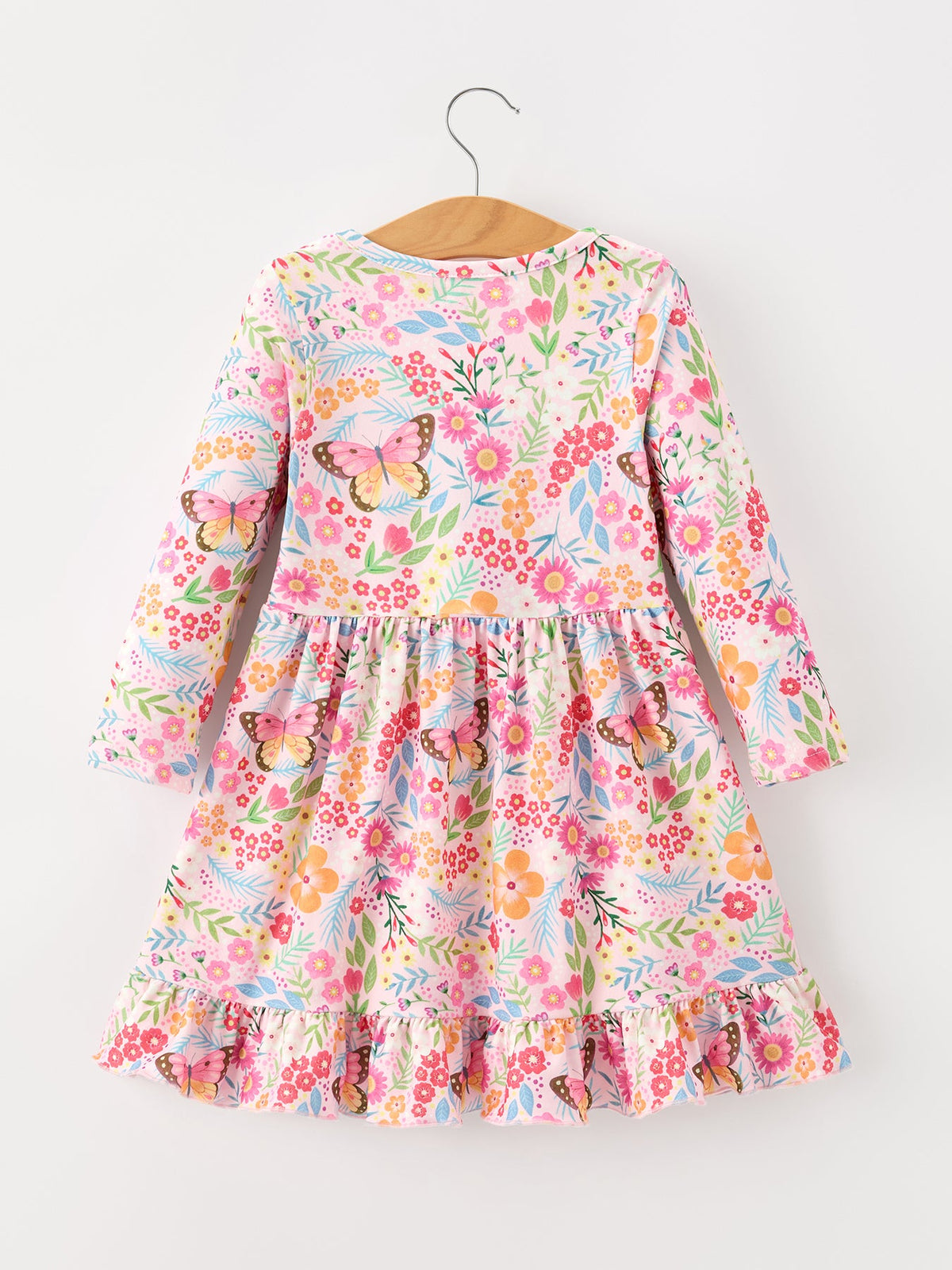 Fall Butterfly Floral Print Girls Ruffle Hem Twirl Dress - Rylee Faith Designs - Flyclothing LLC